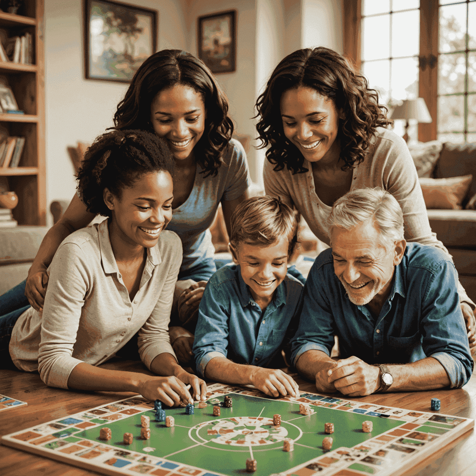 A happy family enjoying a well-maintained board game, symbolizing the joy of preserving games for future enjoyment